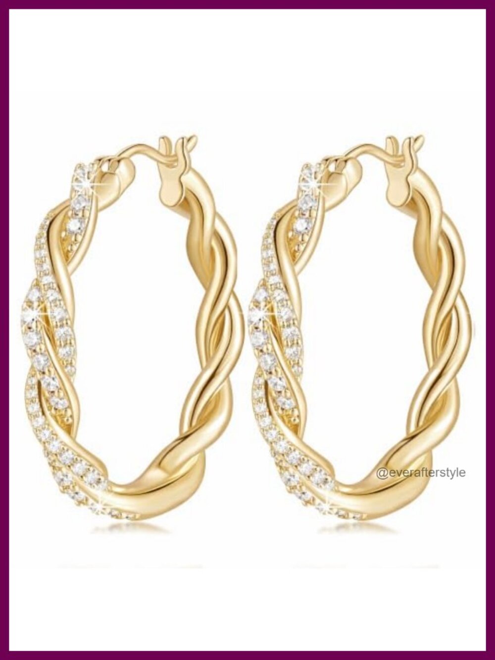 14K Gold Twisted Large Hoop Earrings Womens Cubic Zirconia Lightweight Hoops